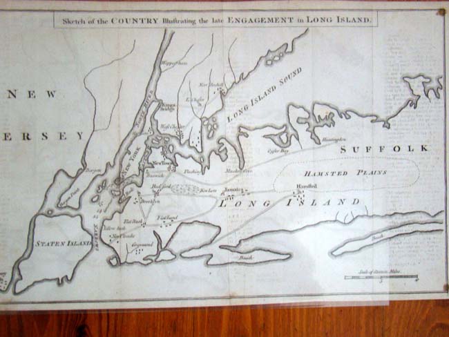 A Revolutionary War map entitled "A Sketch of the Country Illustrating the late engagement in Long Island, printed circa 1800